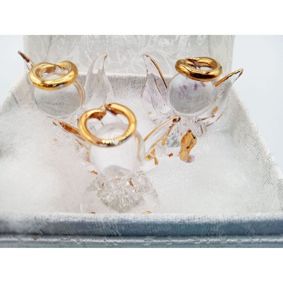 Glass Angel Figures Comfort Box White Brocade Box Tassel 4 In Holiday Religious - Picture 6 of 15